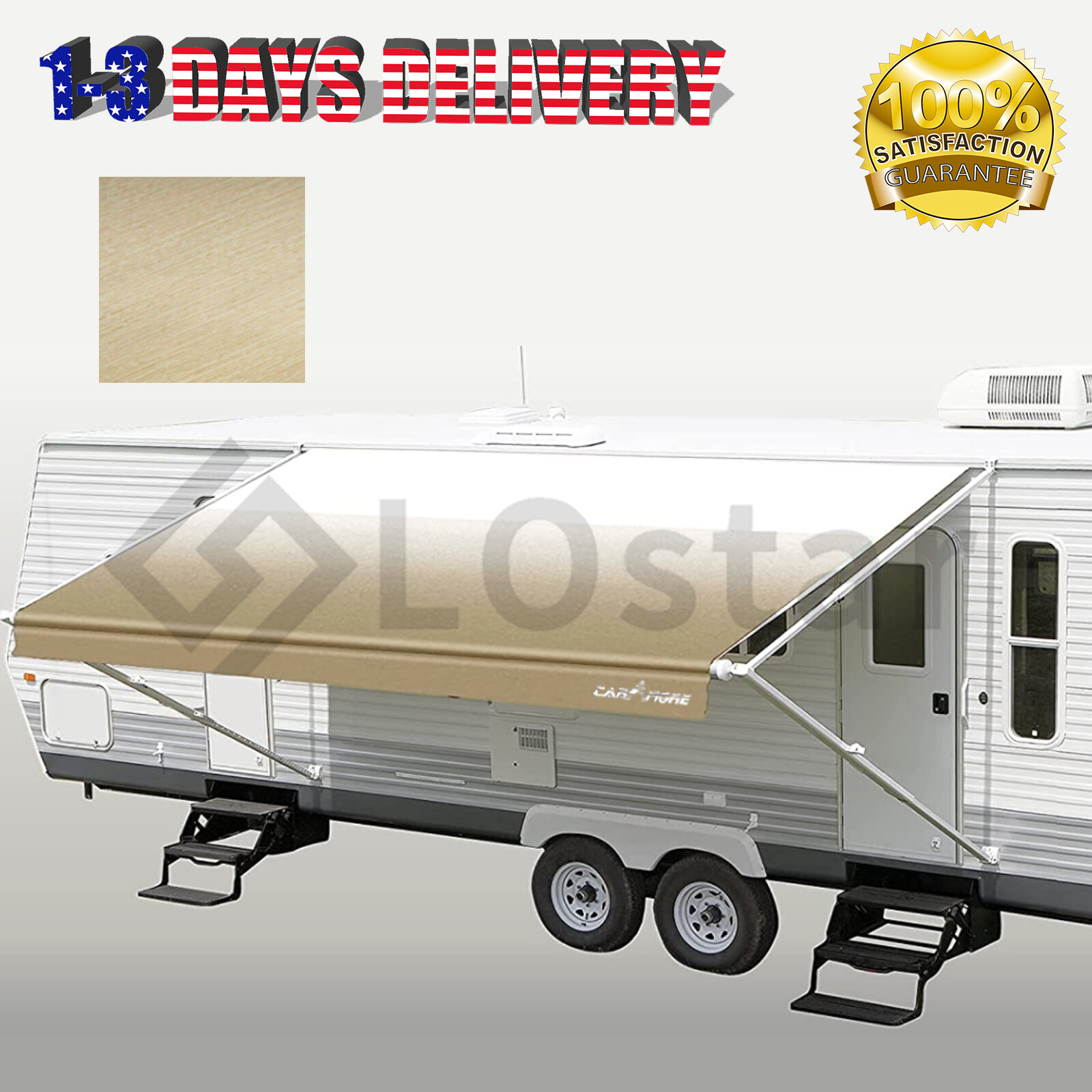 RV Awning Fabric 7’1”-18’1” Width Camper Awning Replacement Shade Camel Fade