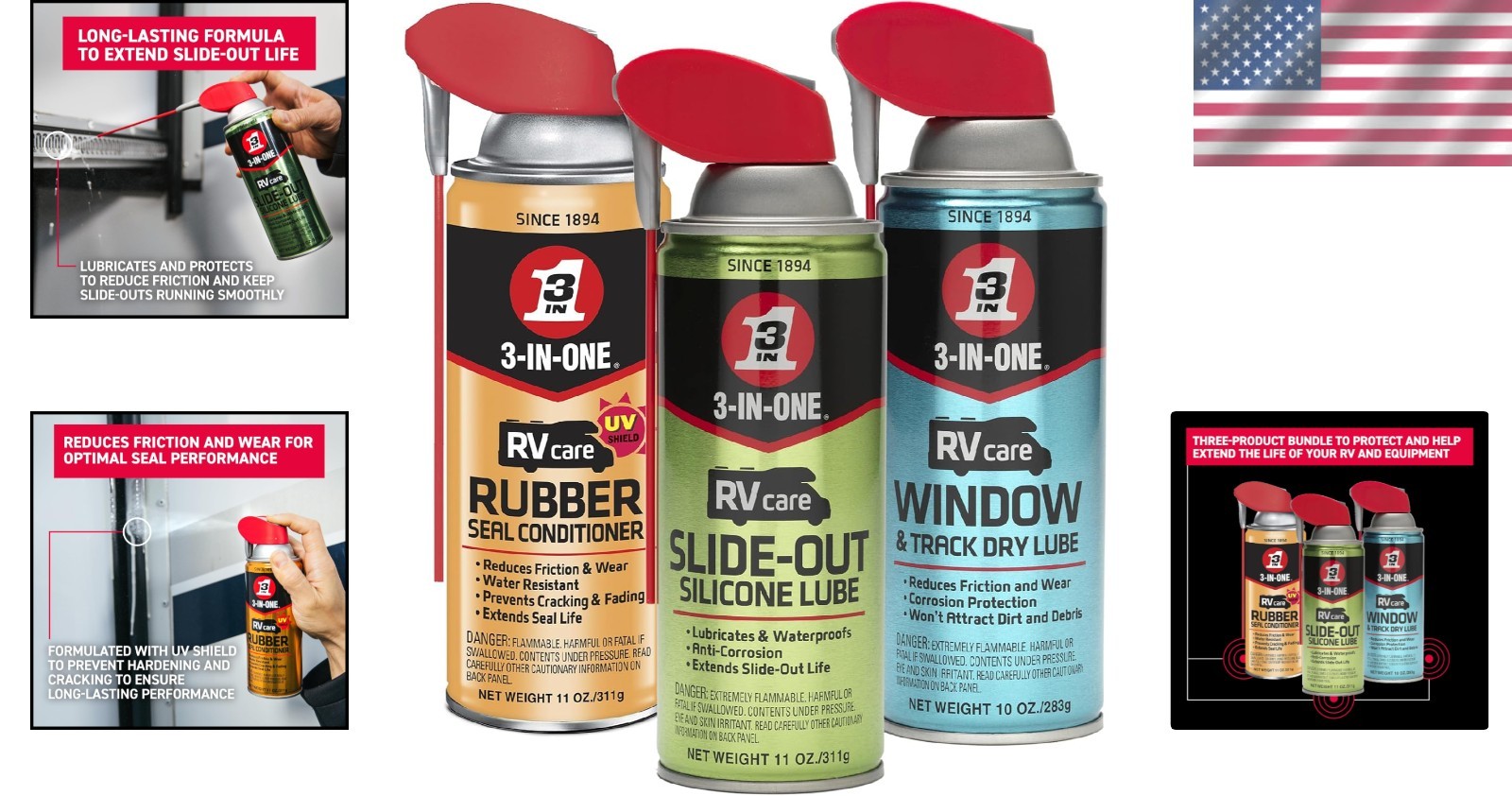 RV Care Trio Pack: Slide Out Lube, Window Track Lube & Rubber Seal Conditioner