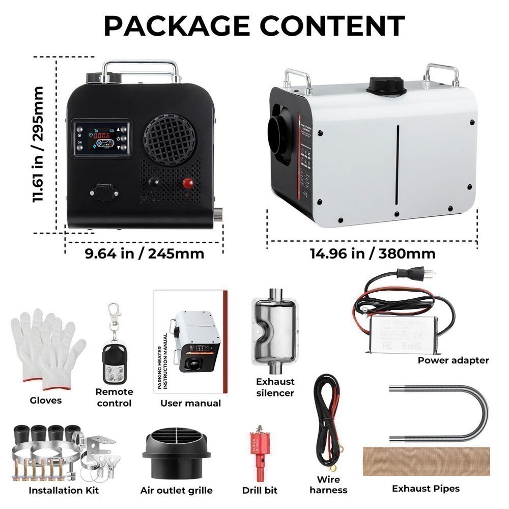 8KW Diesel Air Heater 110/12/24V with App Control W/ Bluetooth & 110V AC Adapter