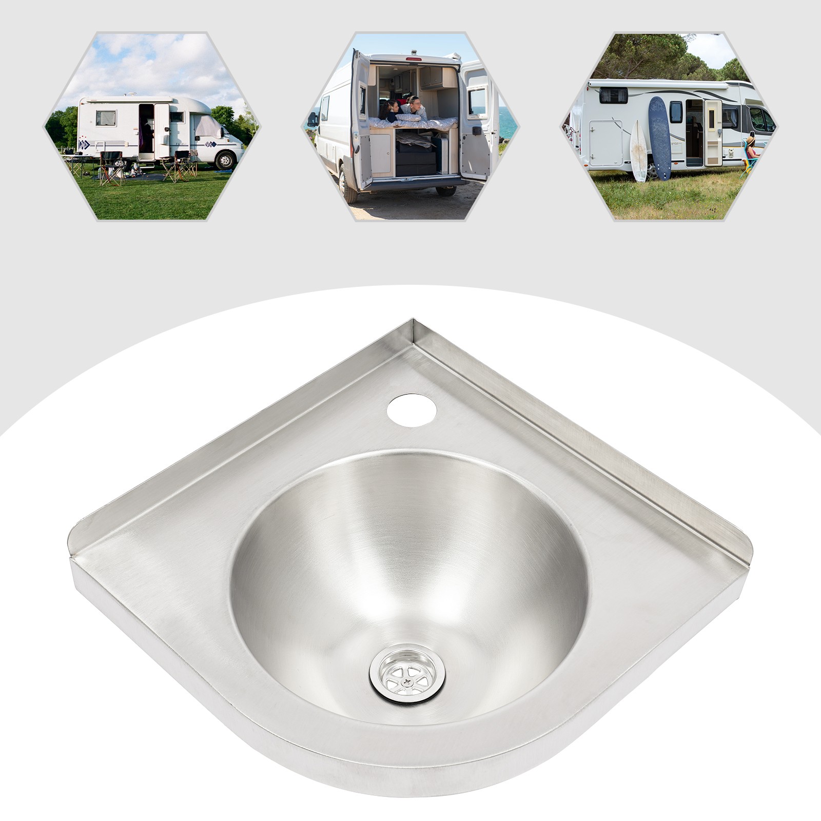 RV Caravan Camper Sink Stainless Steel Hand Wash Basin Wall-mounted Silver Sink
