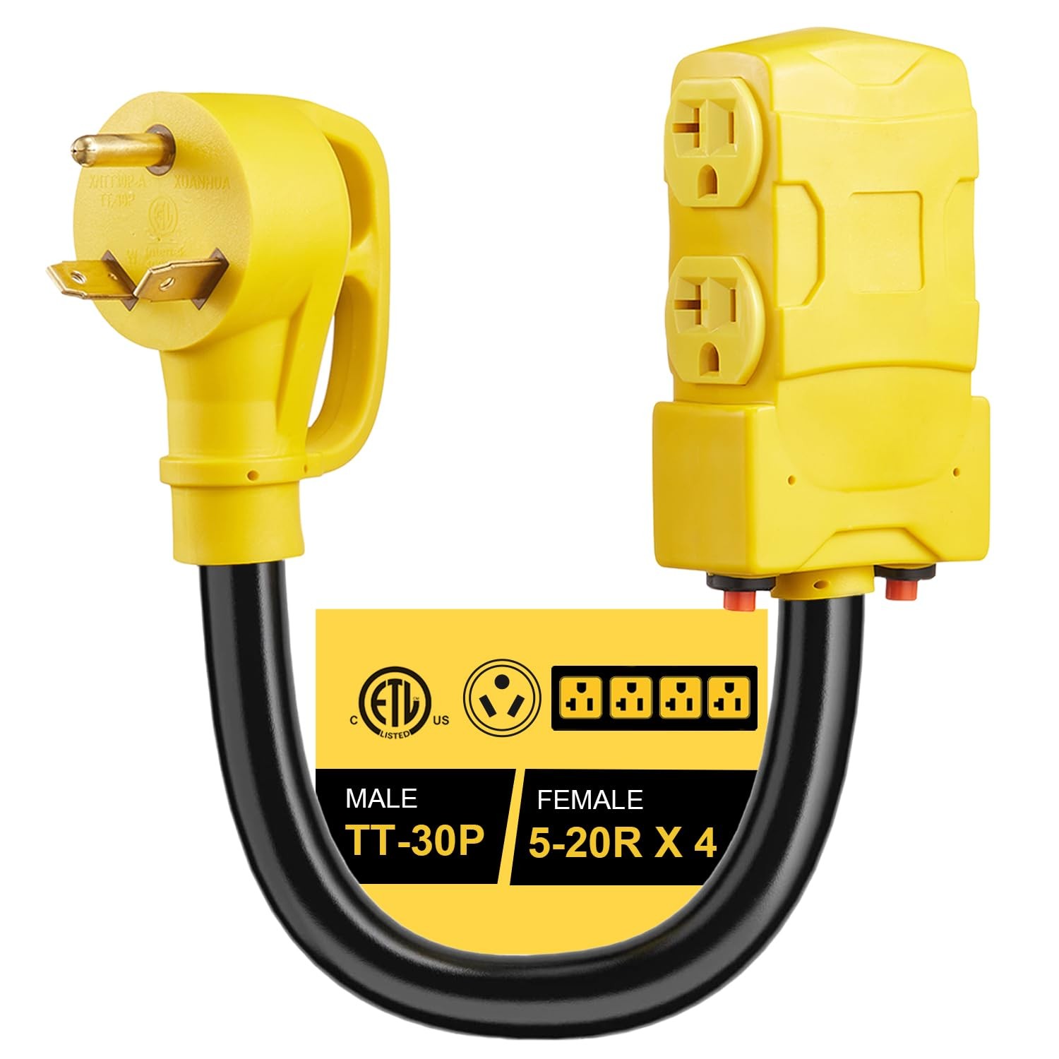 Suplevel 30 Amp to 20 RV/Generator Distribution Adapter 1.5 FT, Yellow