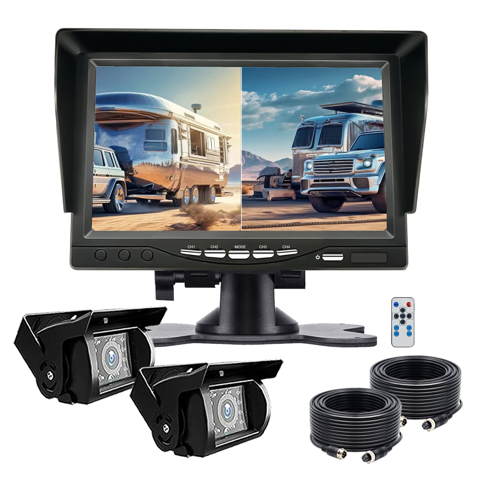 HD 7″ Quad Monitor 4ch CCD Backup Camera IP69 Night Vision For Truck Reversing