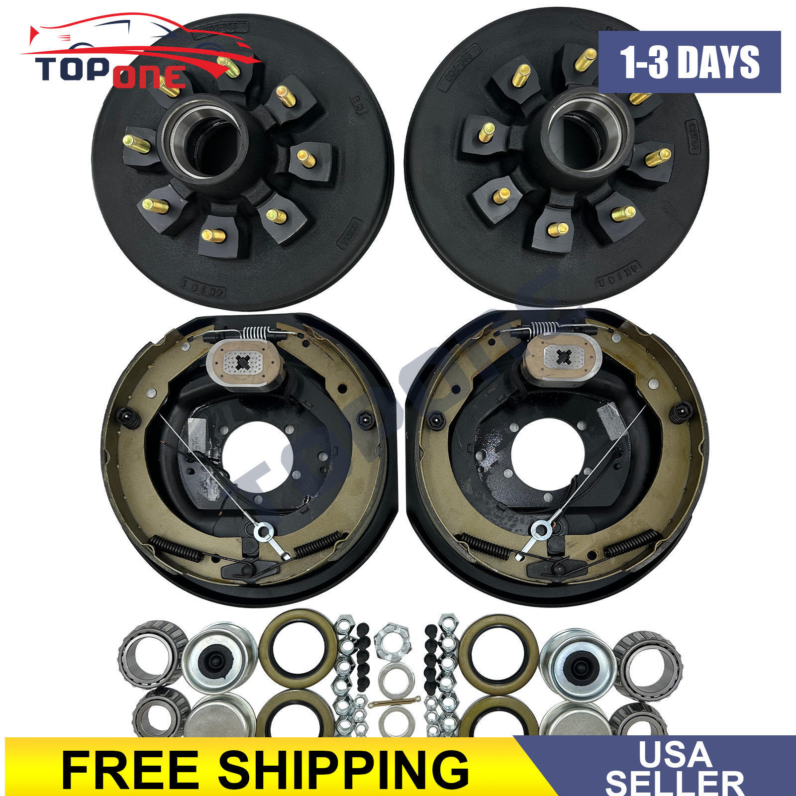12″x2″Electric Trailer Self Adjusting Brake 8-6.5″ Hub Drum Kit For 7000 lb Ax