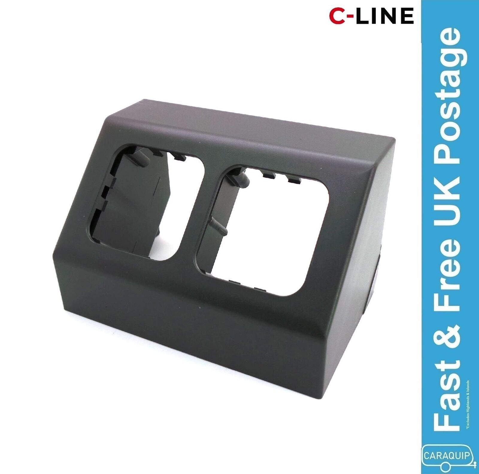 C-Line 2 Way Angled Socket Outlet Box Grey CBE Caravan Motorhome VW Campervan
