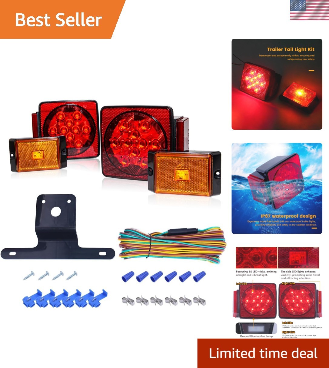 70205 Trailer Light Kit – 12V All LED, Left and Right Waterproof Submersible …