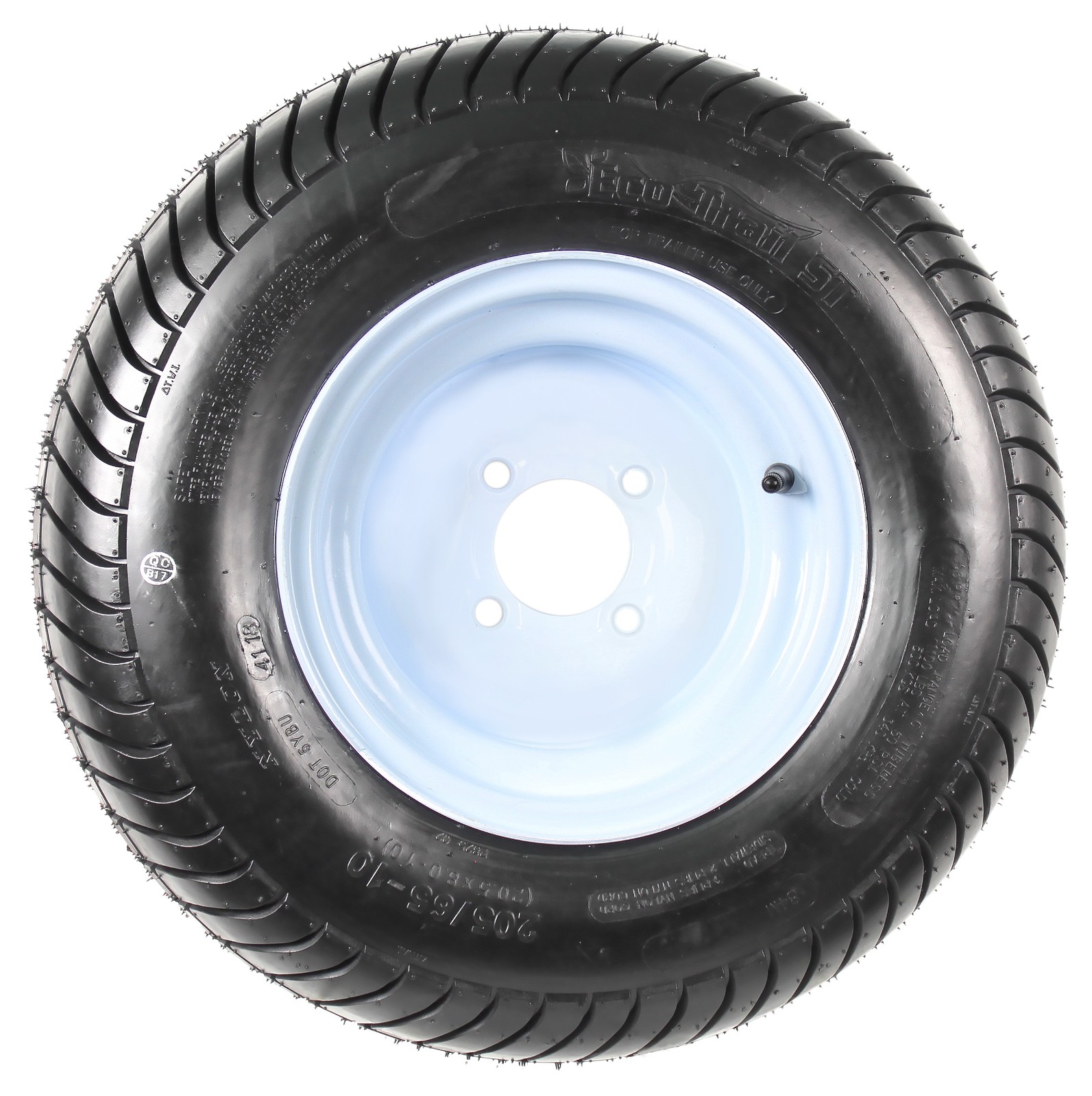Trailer Tire Rim Assembly 20.5X8X10 205/65-10 20.5X8.0-10 LRC 4 Lug White Wheel