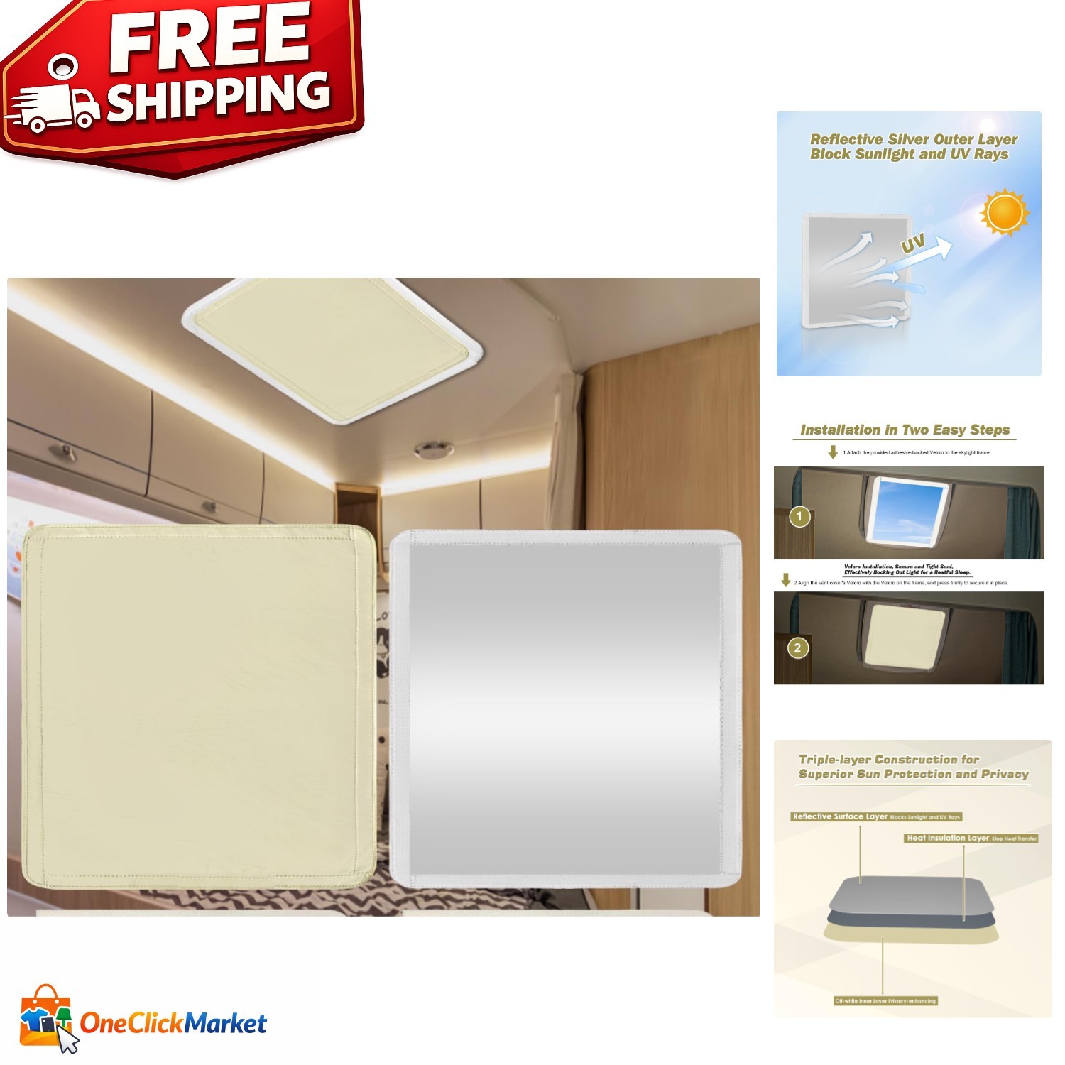 Lightweight 16×16 RV Skylight Cover – Insulating and Sun-Blocking, Beige Fabric