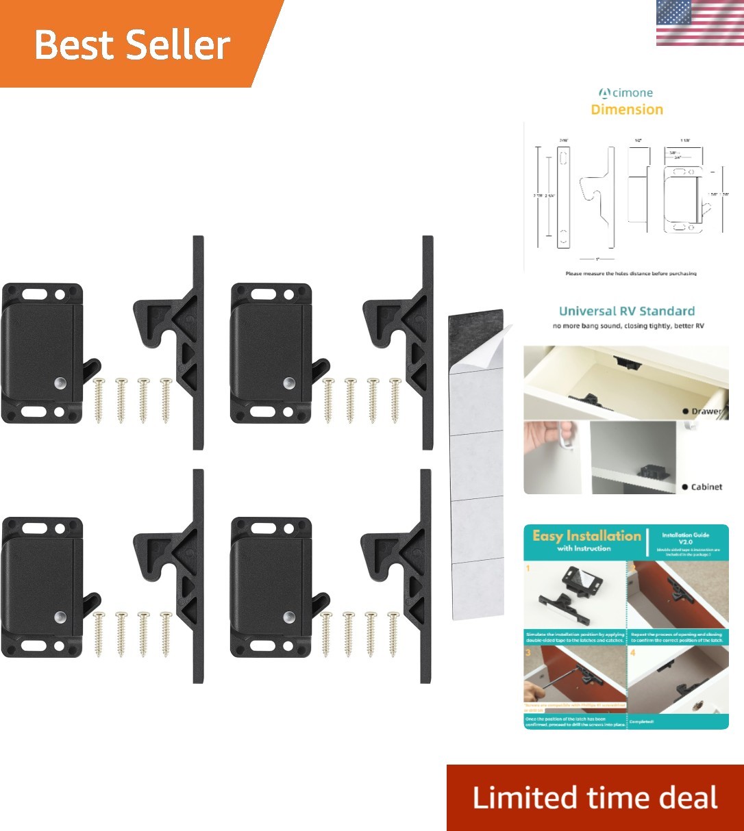 8 Pack RV Drawer Latches ABS 10 LBS Pull Force Strong Cabinet Safety Easy Ins…