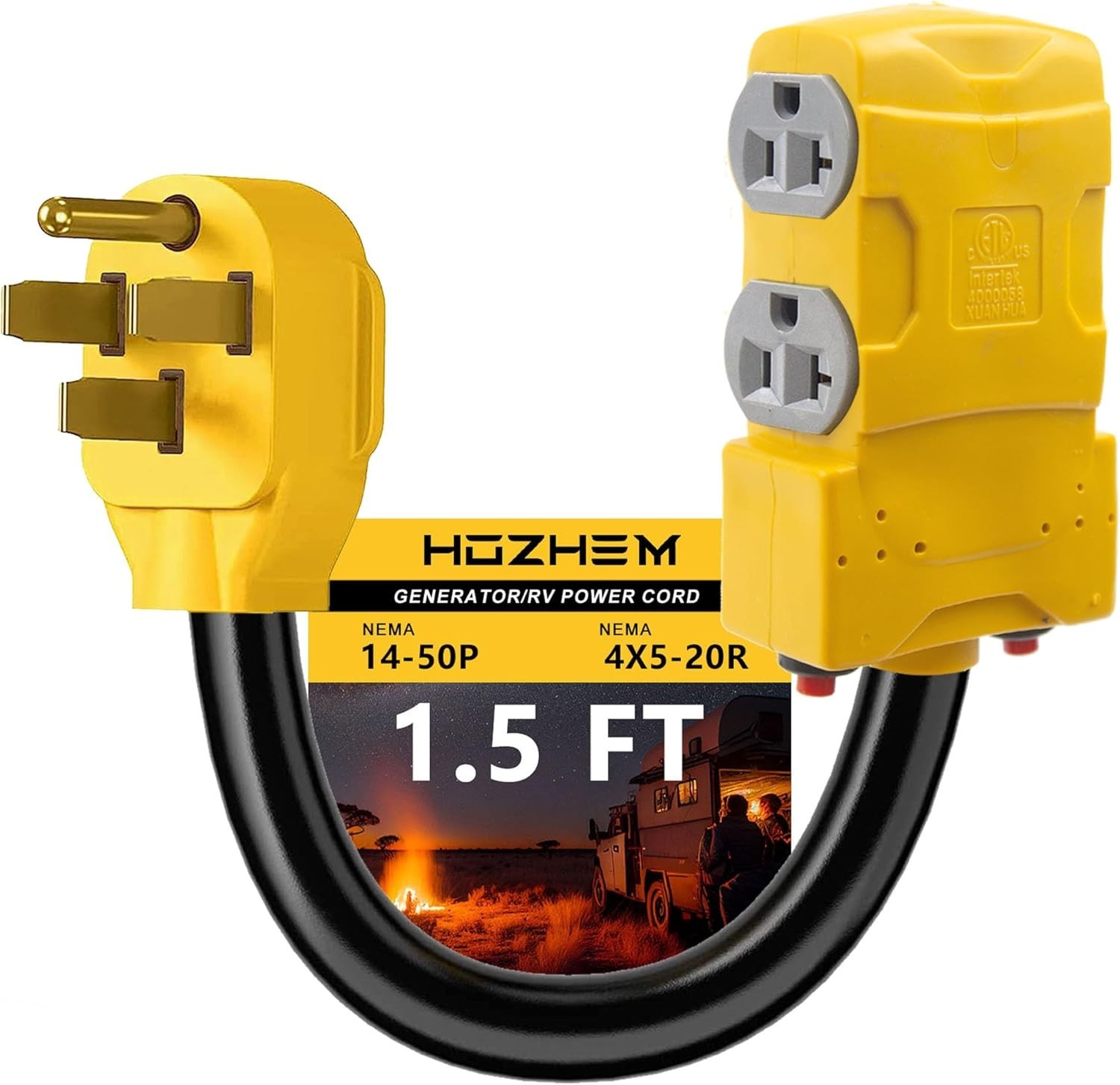 Durable NEMA 14-50P to 4 X 5-20R Adapter with Circuit Breaker – 1.5FT Length