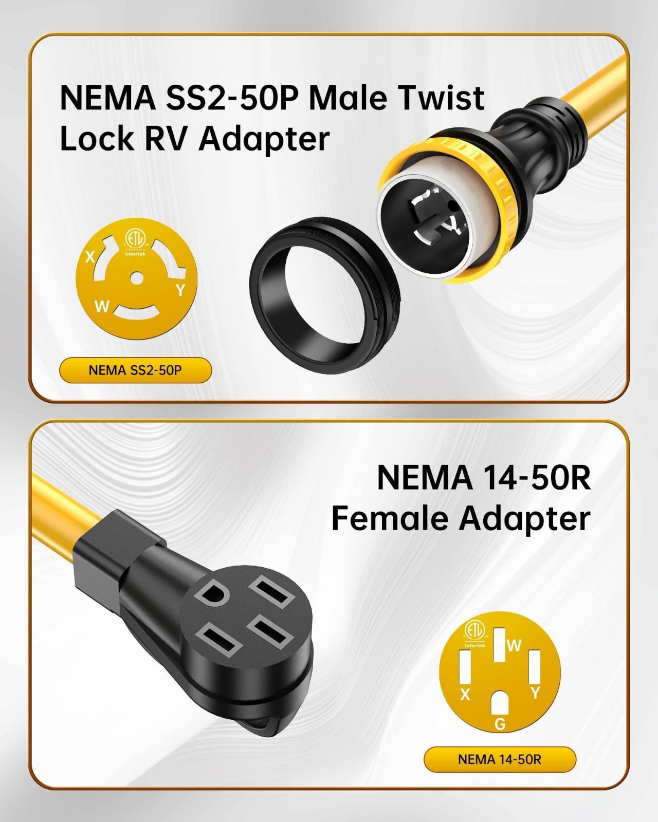 50 Amp Twist Lock Adapter NEMA 14-50R to 50P, Heavy Duty RV Power Cord, Grip Han