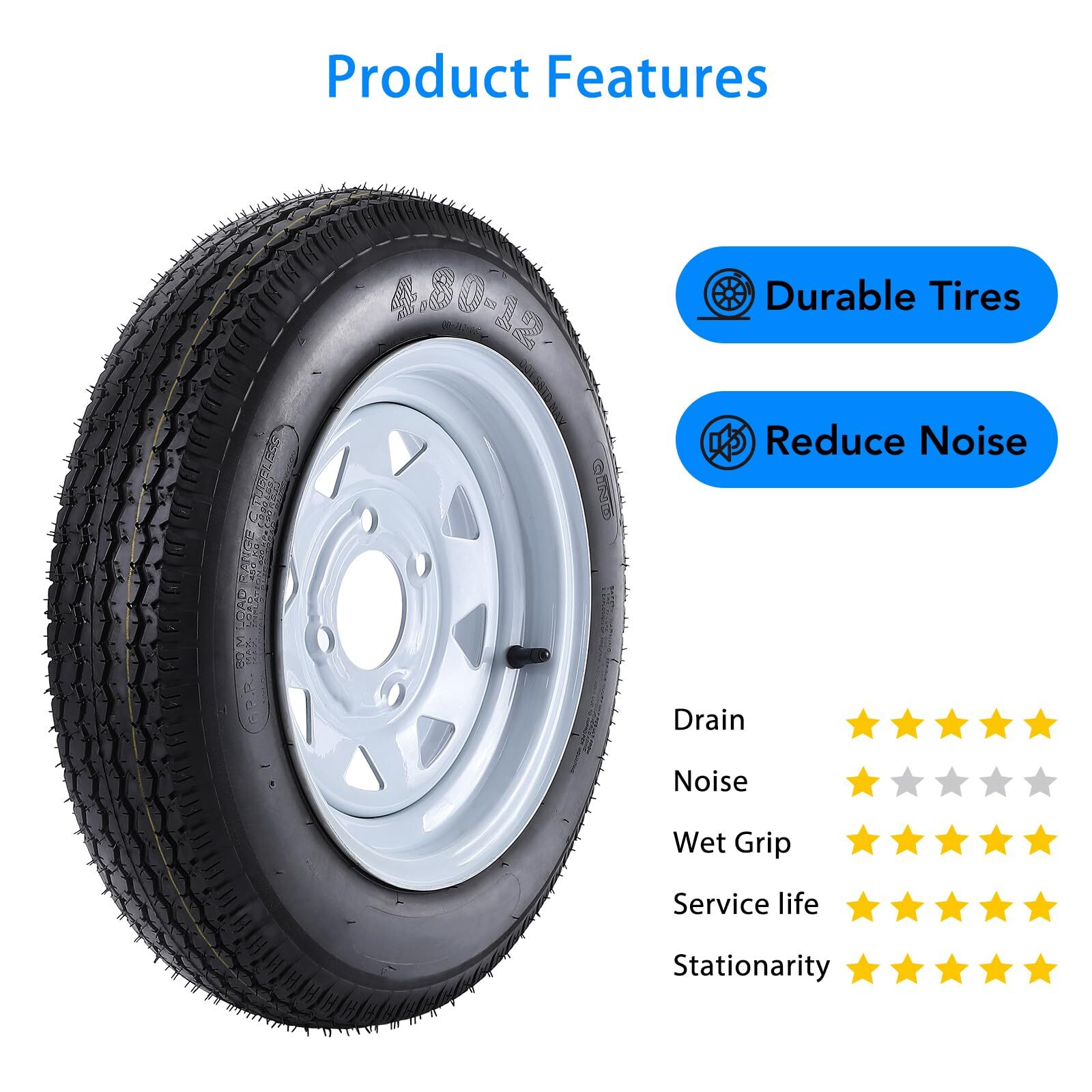 2 Set 4.80-12 4.80×12 480-12 Trailer Tires 6Ply Load Range C 4 Lug with 12″ Rims