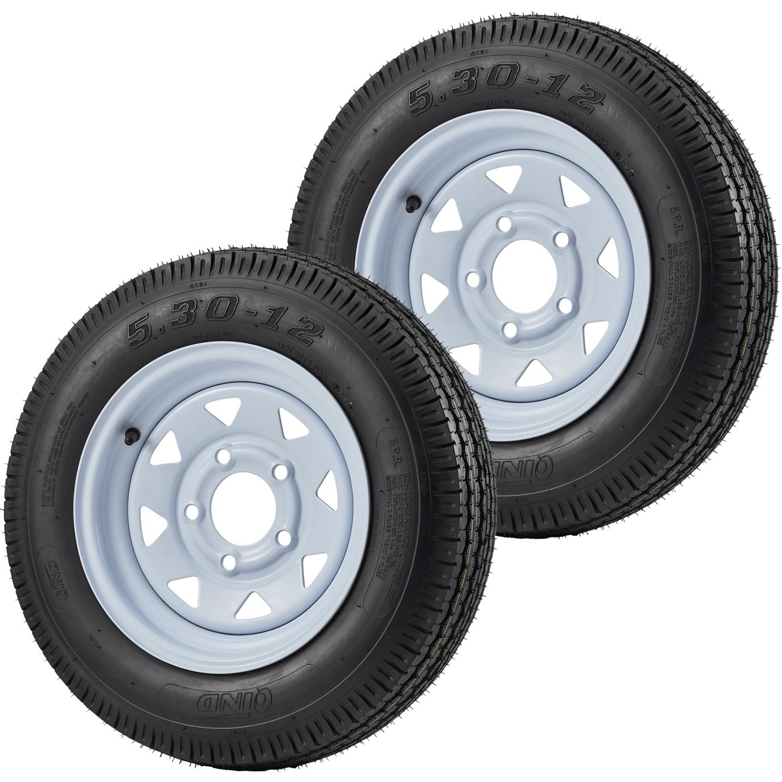 2 Pack 5.30-12 5.30×12 530-12 Trailer Tires with 12″ Rims 5 Lug on 4.5″ 6Ply