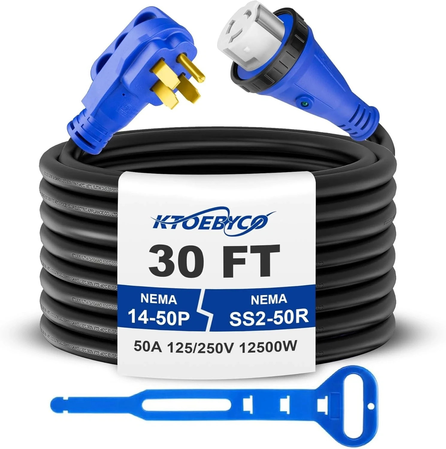 50 Amp 30FT RV Extension Cord ETL Listed HD NEMA 14-50P To SS2-50R Twist Lock