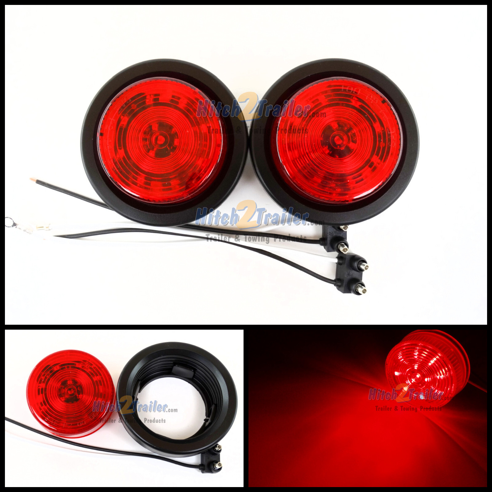 (2) RED 12 LED Light Trailer 2-1/2″ round,w/plug,Grommet Clearance marker 2.5″