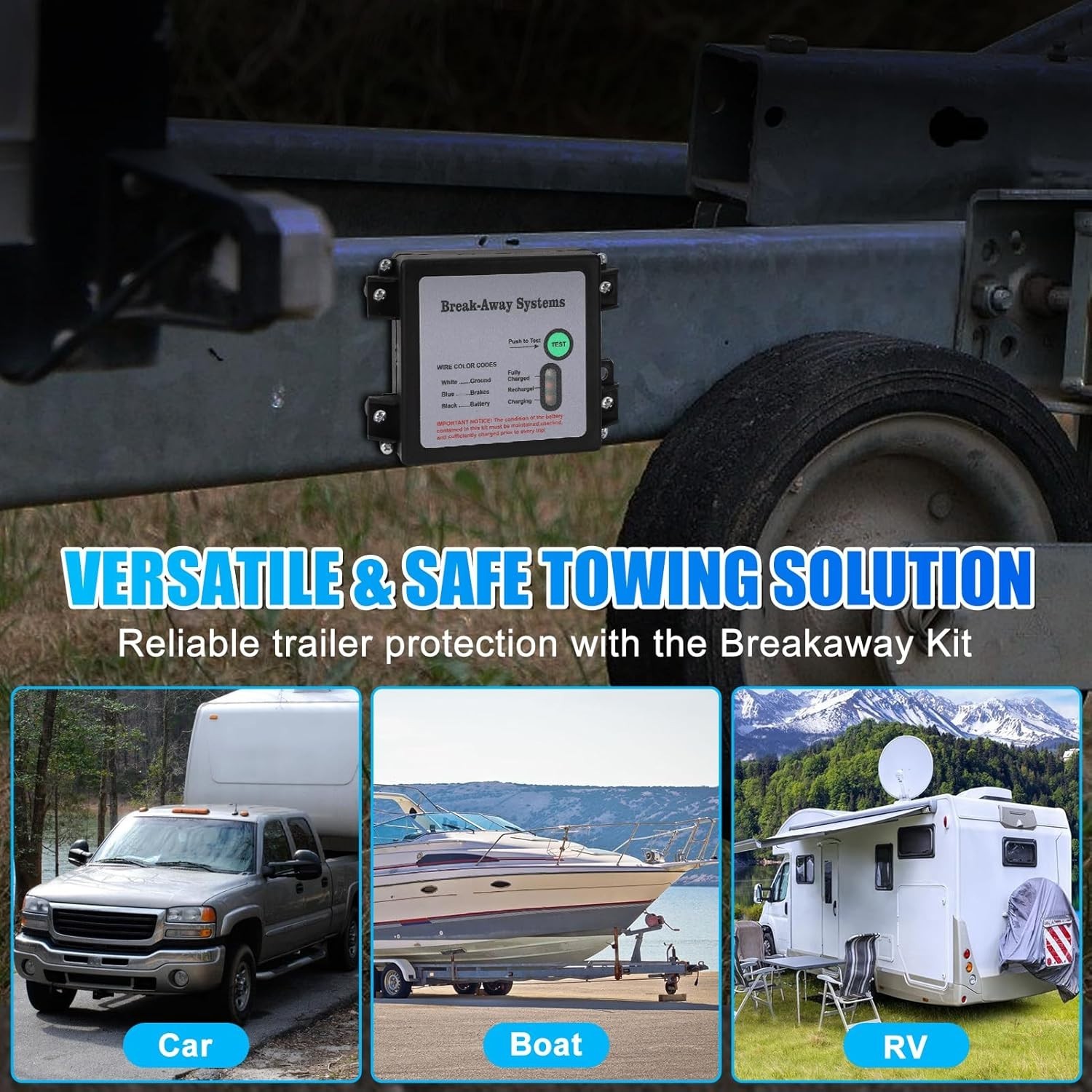 12V Trailer Breakaway Kit: Instant Brake Activation with LED Battery Monitor