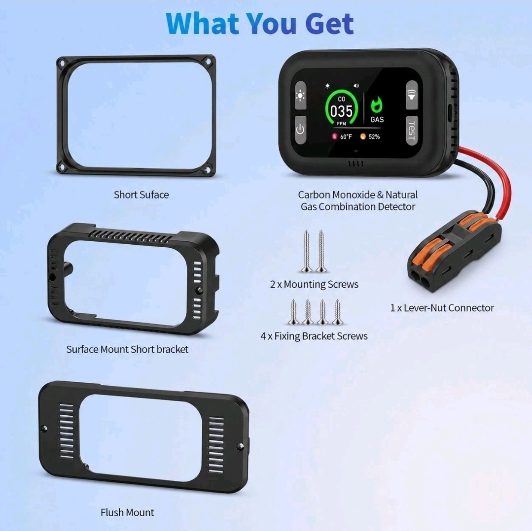 12 Volt RV Carbon Monoxide And Propane Gas Detector 4-in-1 Black