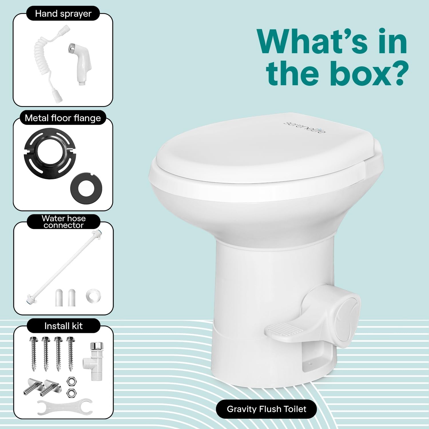 Compact RV Toilet with Foot Pedal & Hand Sprayer – Leak-Proof, Odorless, Soft-Cl
