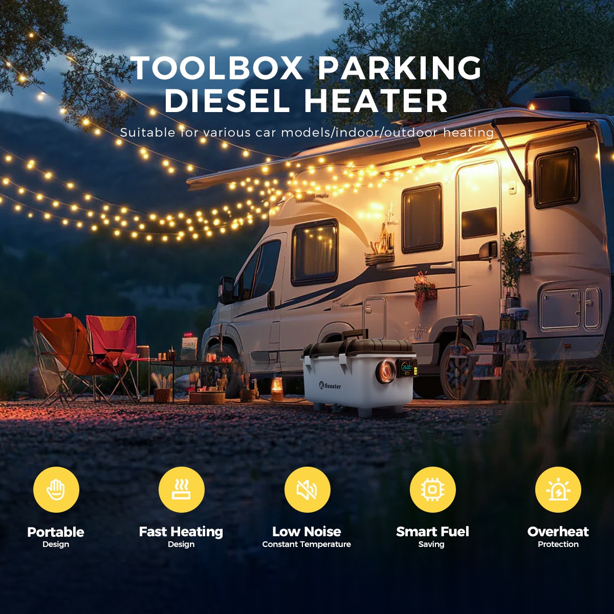 Sunster Diesel Heater 8KW 12V 24V & 110V Ventilation Bluetooth Parking Heater RV