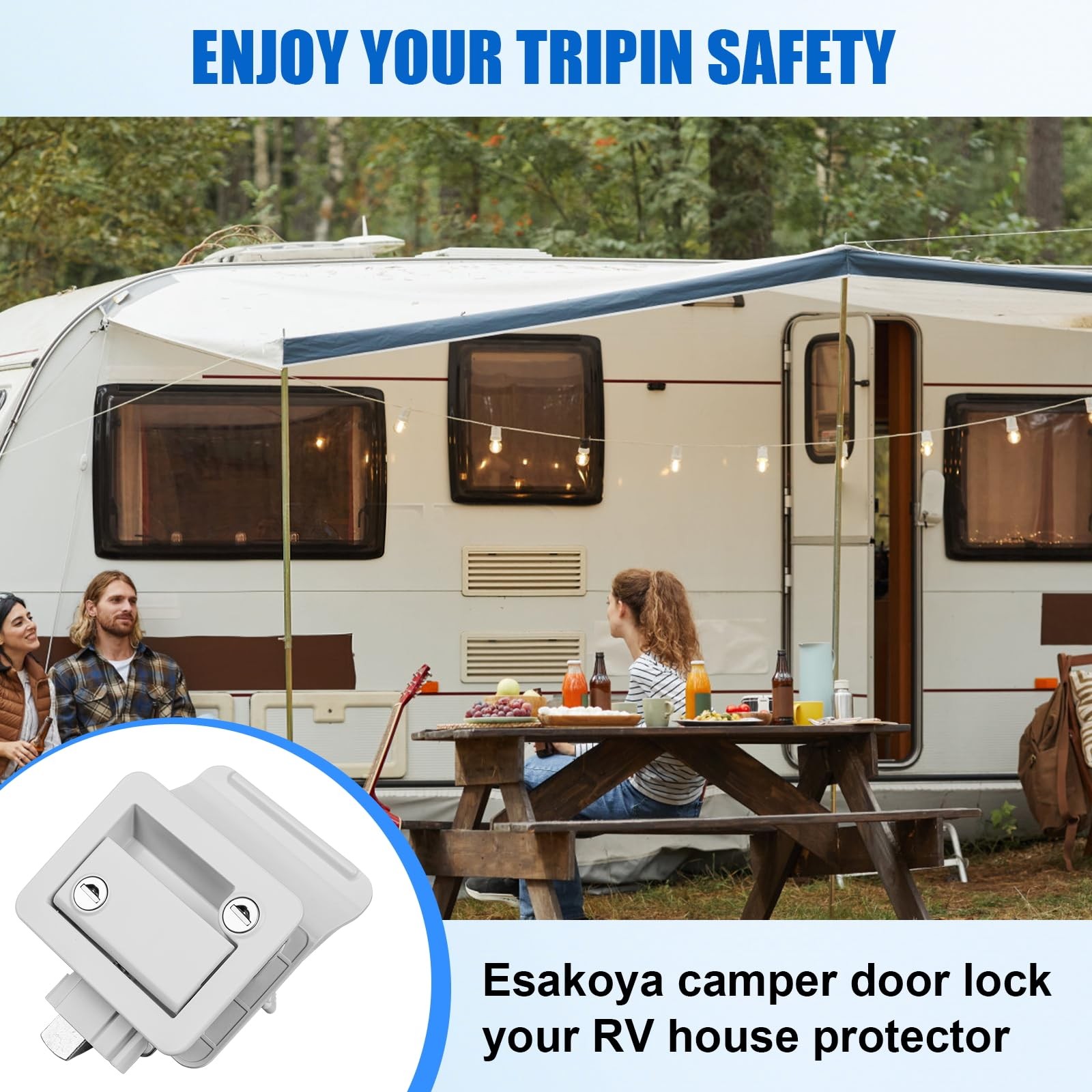 White RV Door Lock Replacement, Latch Handle with Paddle