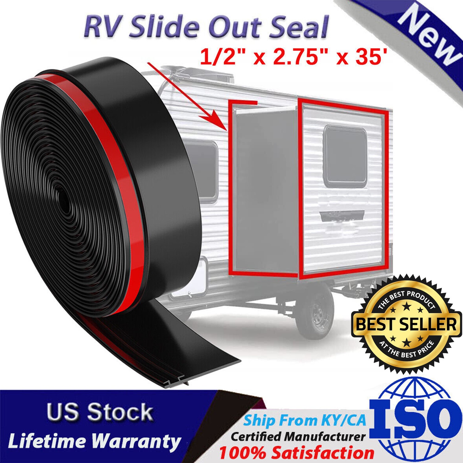 RV Slide Out Seal Wiper Black 1/2 x 2.75 inch x 35′ Weather Stripping for RV …