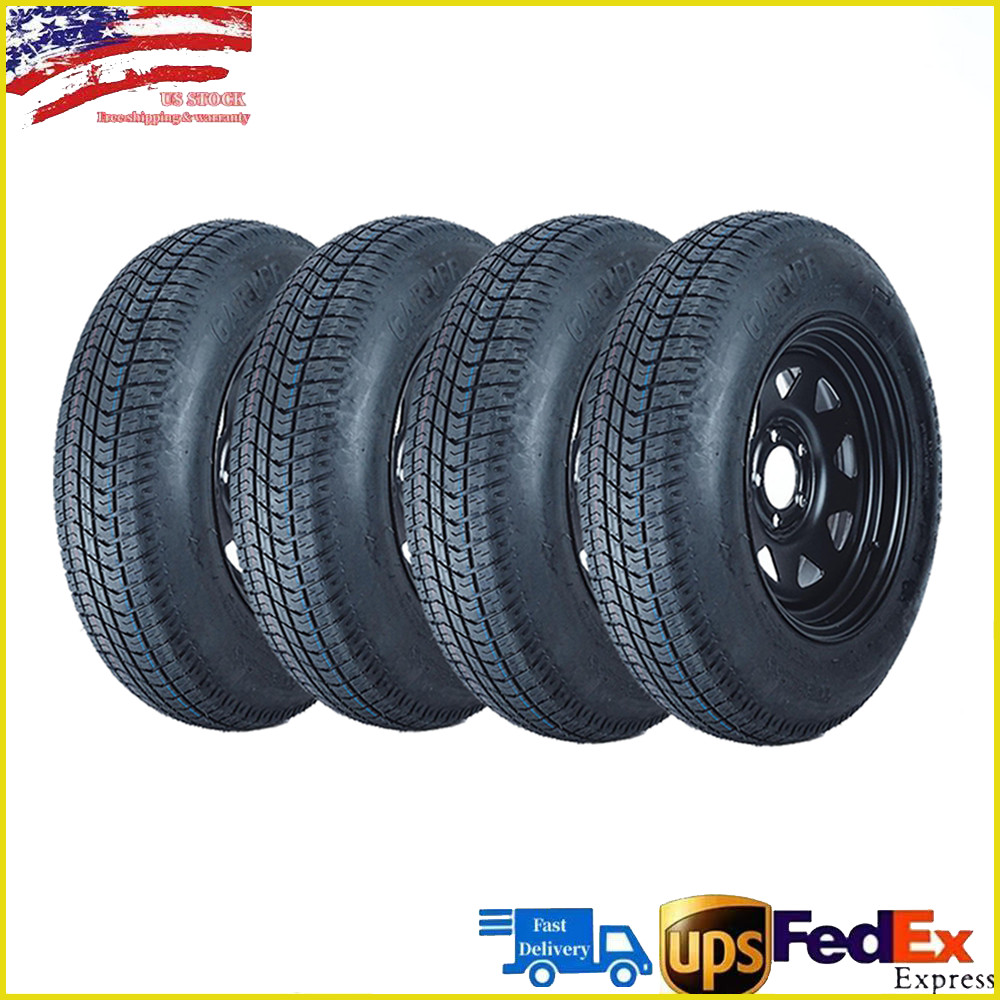 Set of 4 Trailer Tires with Rim ST205/75D15 6-Ply Black Spoke Rim 5 Lug on 4.5″