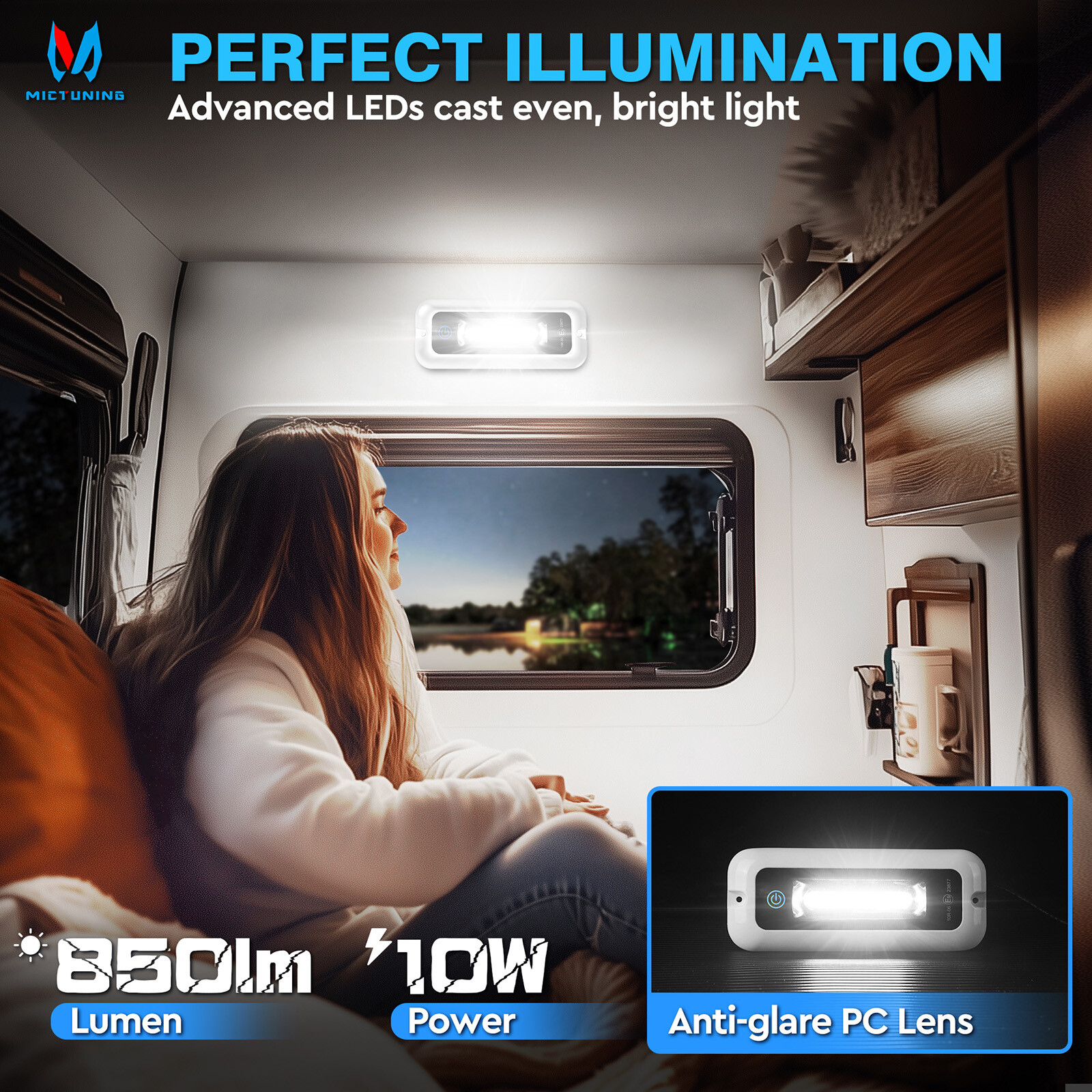 6in/8 Inch RV Camper Interior LED Porch Lights 850LM LED Touch Switch White Lamp