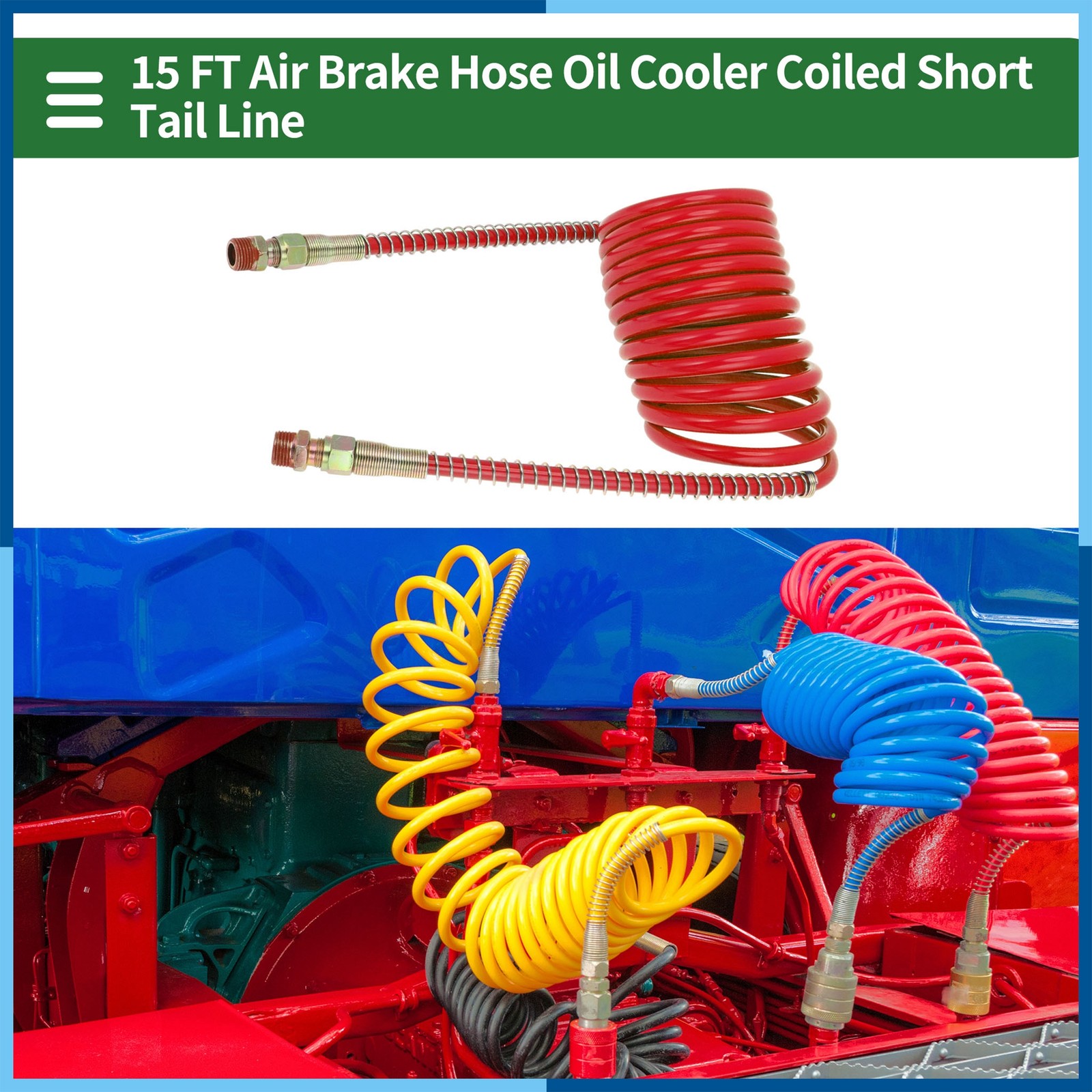 15 Feet Air Brake Hose Oil Cooler Coiled Short Tail Line 12 Circle