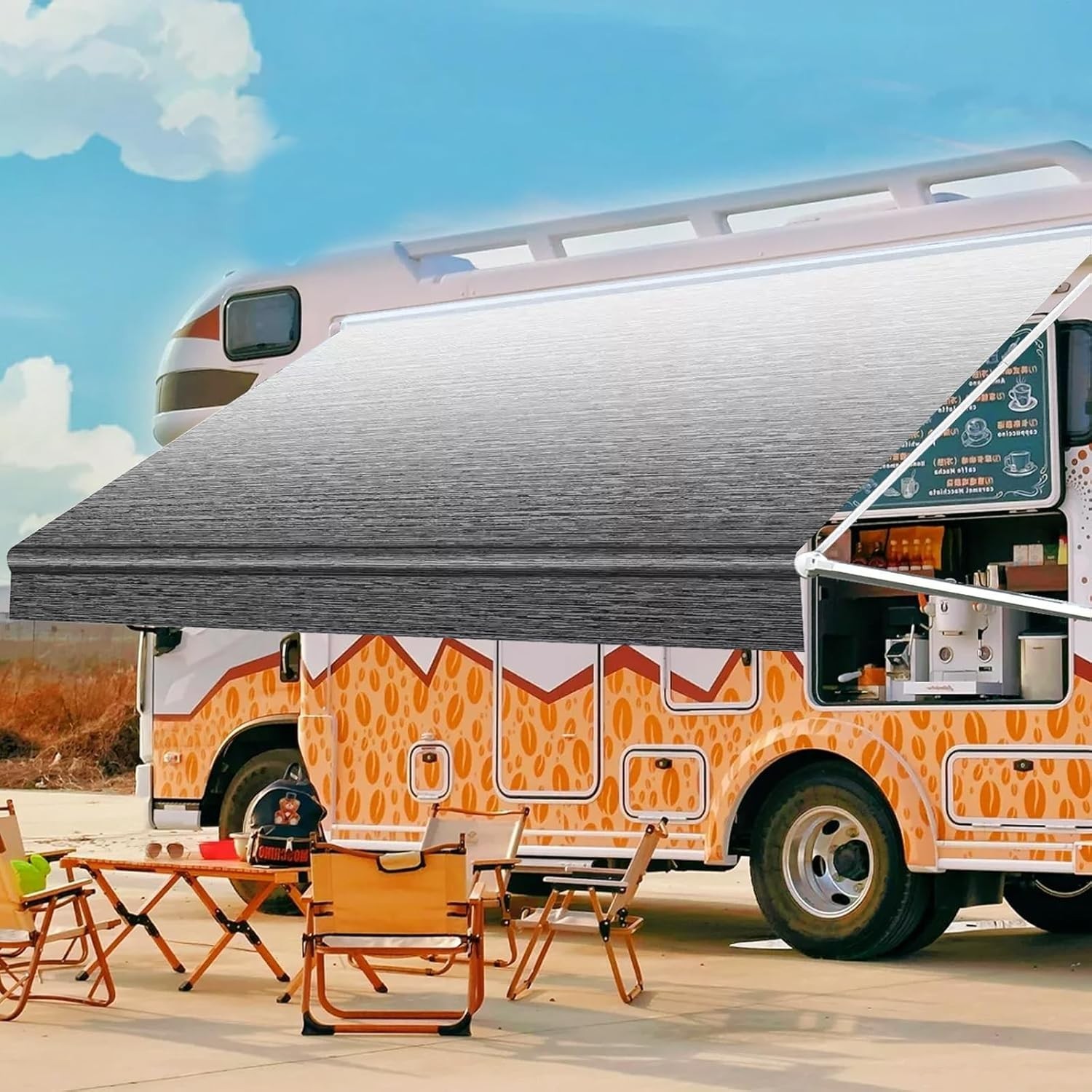 20FT Manual RV Awning Complete Kit White Frame Black Fabric Retractable