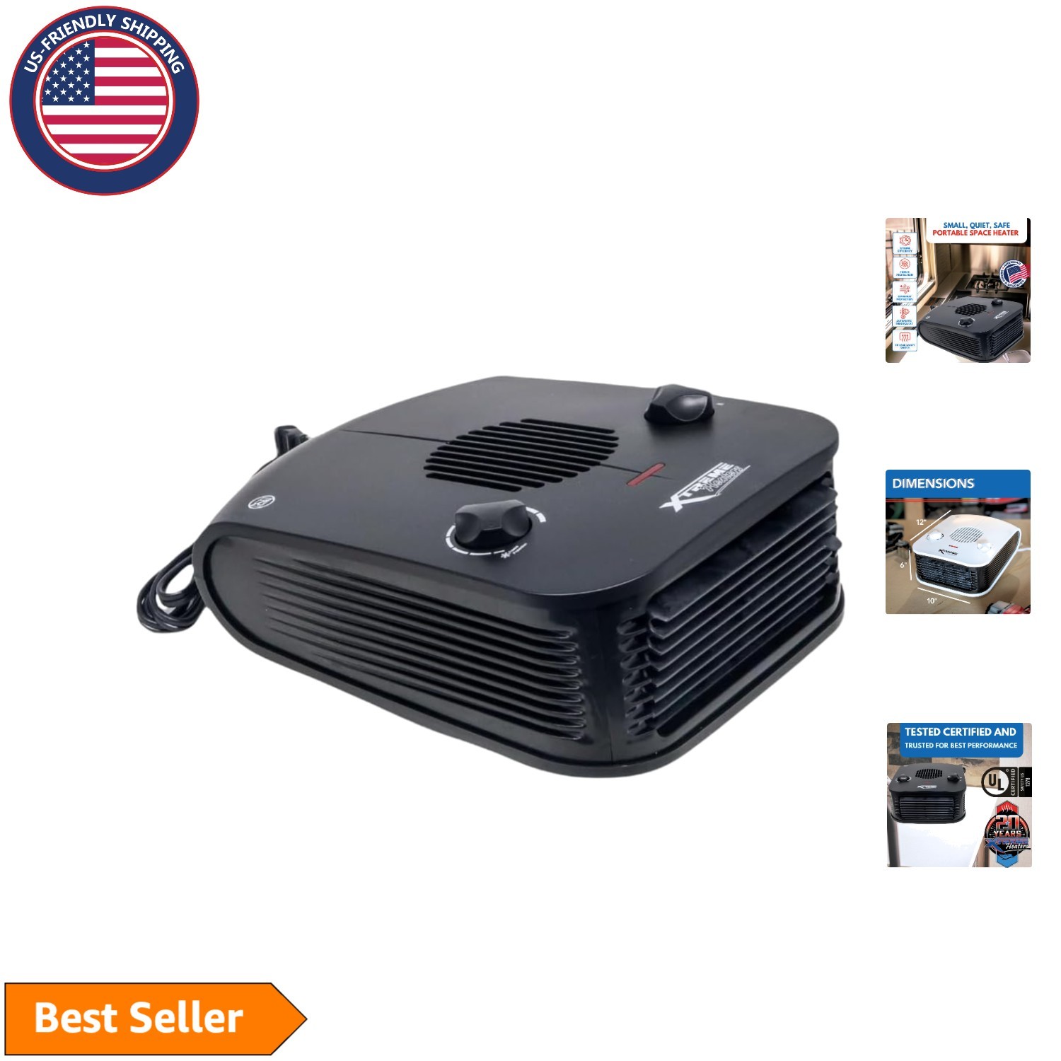 Xtreme 1500W Portable Boat & Cabin Heater with Overheat & Tip-Over Safety