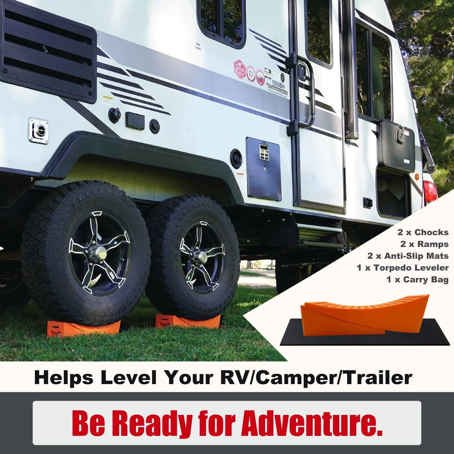 RV Leveling Ramps 2 Pack Kit | Premium anti Slip Camper Leveler | Trailer Wheel