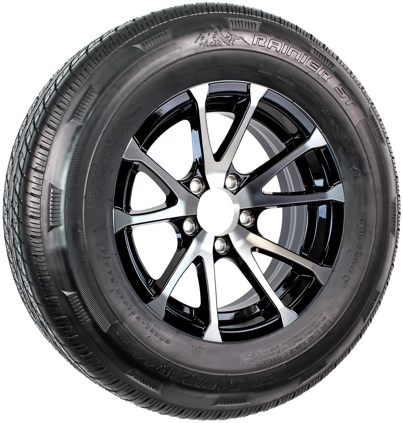 Radial Trailer Tire Rim Assembly ST215/75R14 14 Inch Load C 5 Lug Black Aluminum
