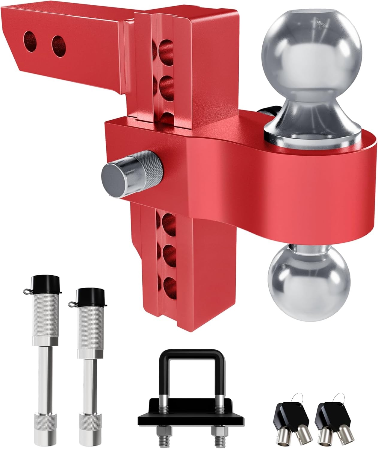 RETRUE Adjustable Trailer Hitch, 6 Inch 6 Drop for 2" Receiver, Red