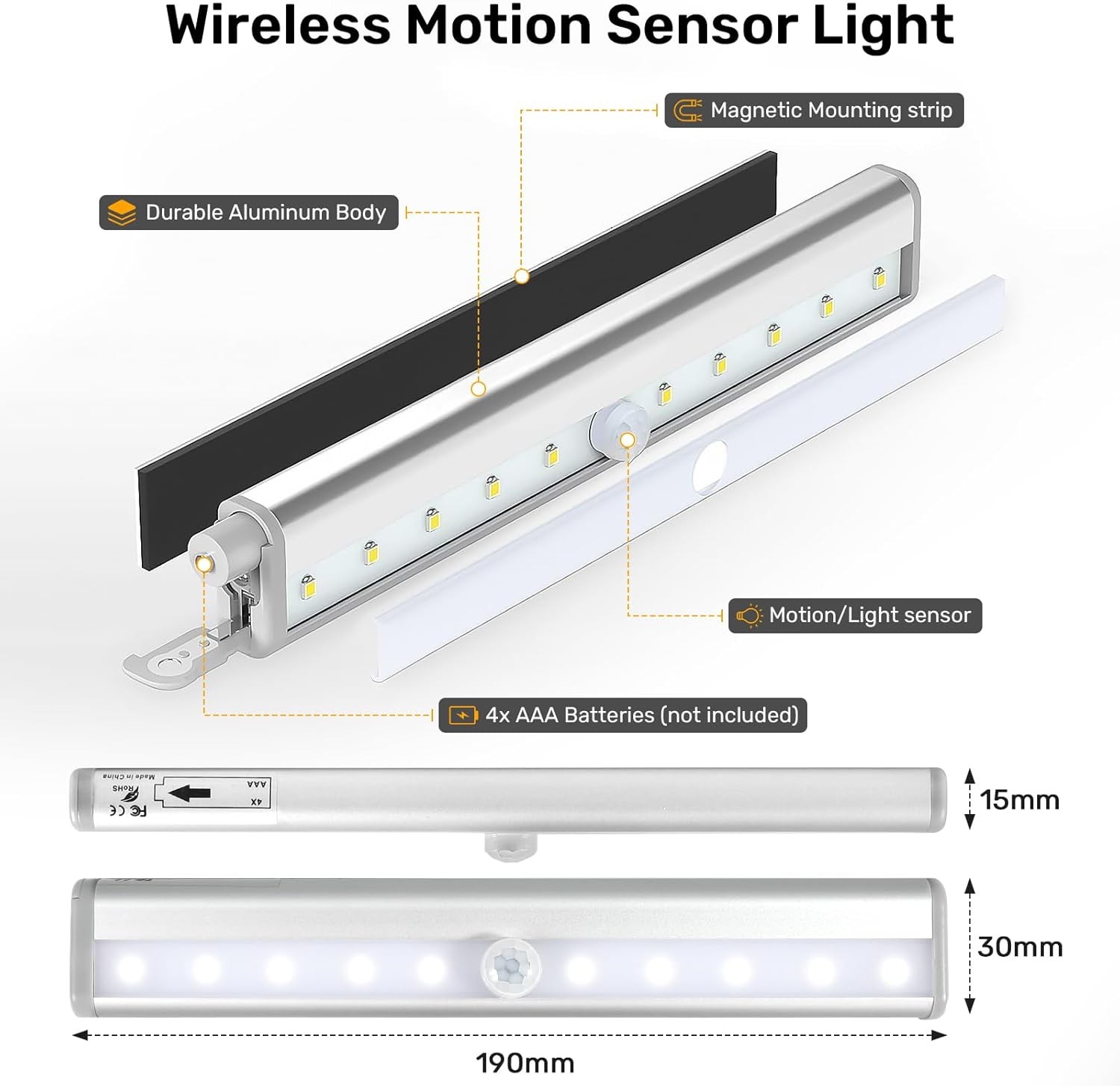 3 Pack Motion Sensor RV Step Lights, 10 LED Battery Operated