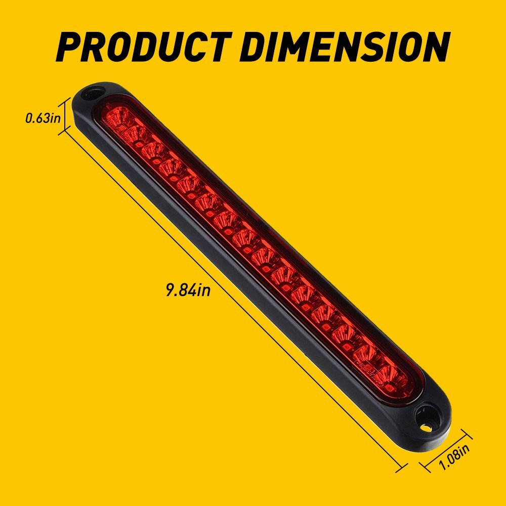 10″ LED Red Sealed Truck Boat Trailer Stop Tail Rear Third Turn Brake Light Bar
