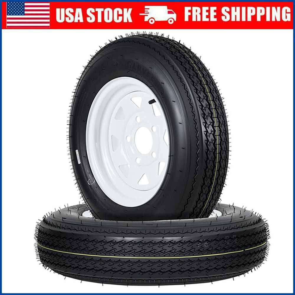 Set of 2 Trailer Tire On Rim 5.30-12 530-12 5.30×12 Tires 5 Lug White Wheels 6PR