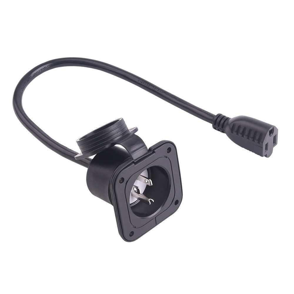 RV Shore Power Inlet Charger Plug 15A 125V AC Port Plug with 18″ Extension Cord