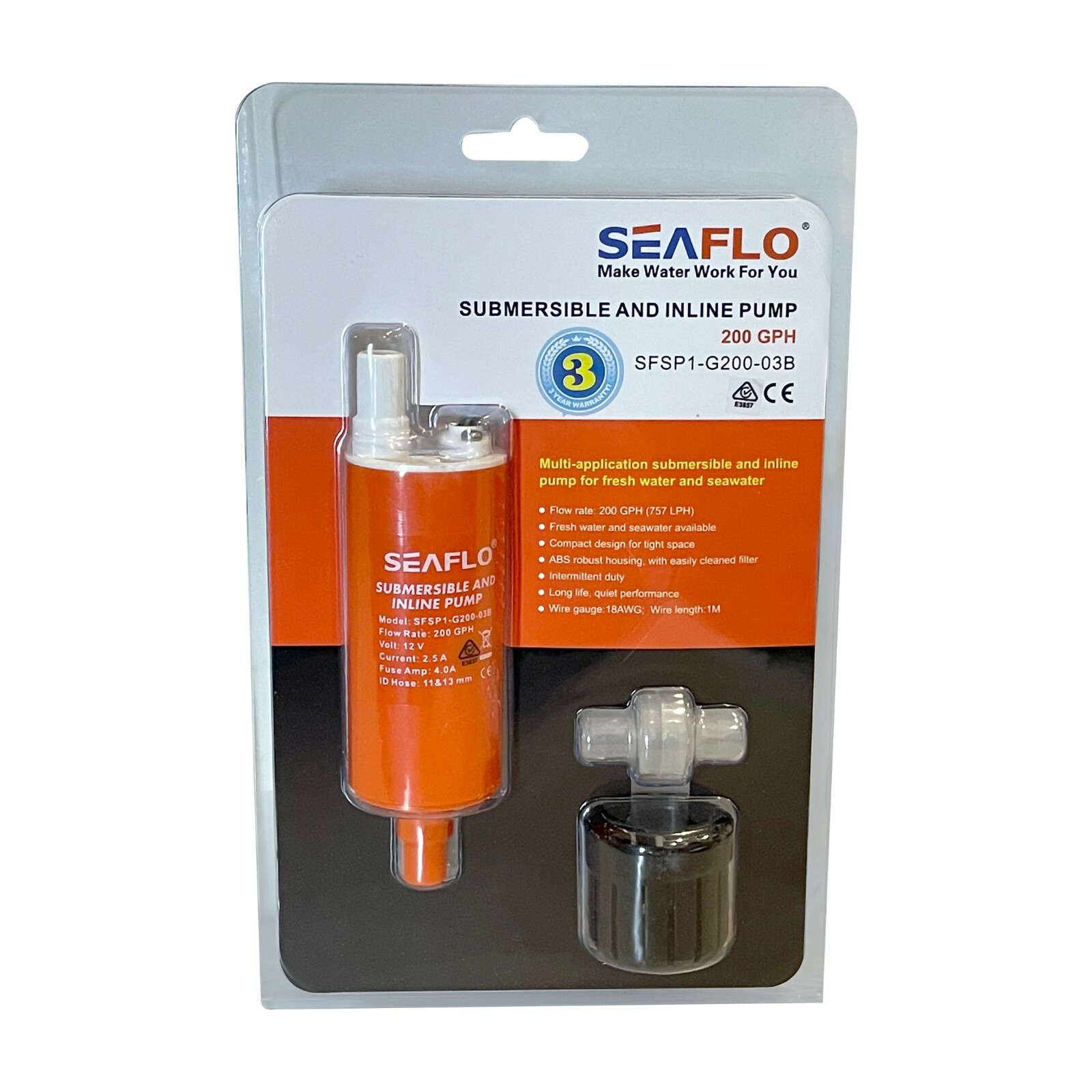 SEAFLO 12v Submersible Inline Water Pump Kit 200GPH Self Priming Caravan | RV