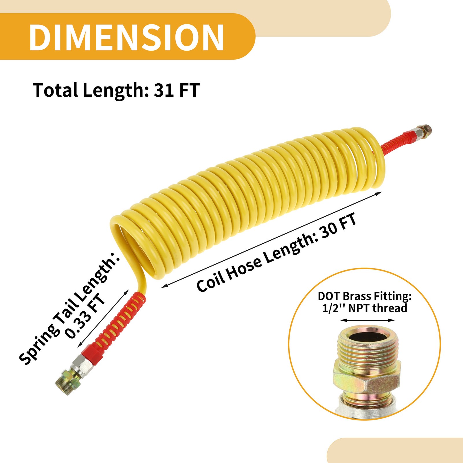 31 Feet Air Brake Hose Oil Cooler Coil Short Tail Line 34 Circle Yellow