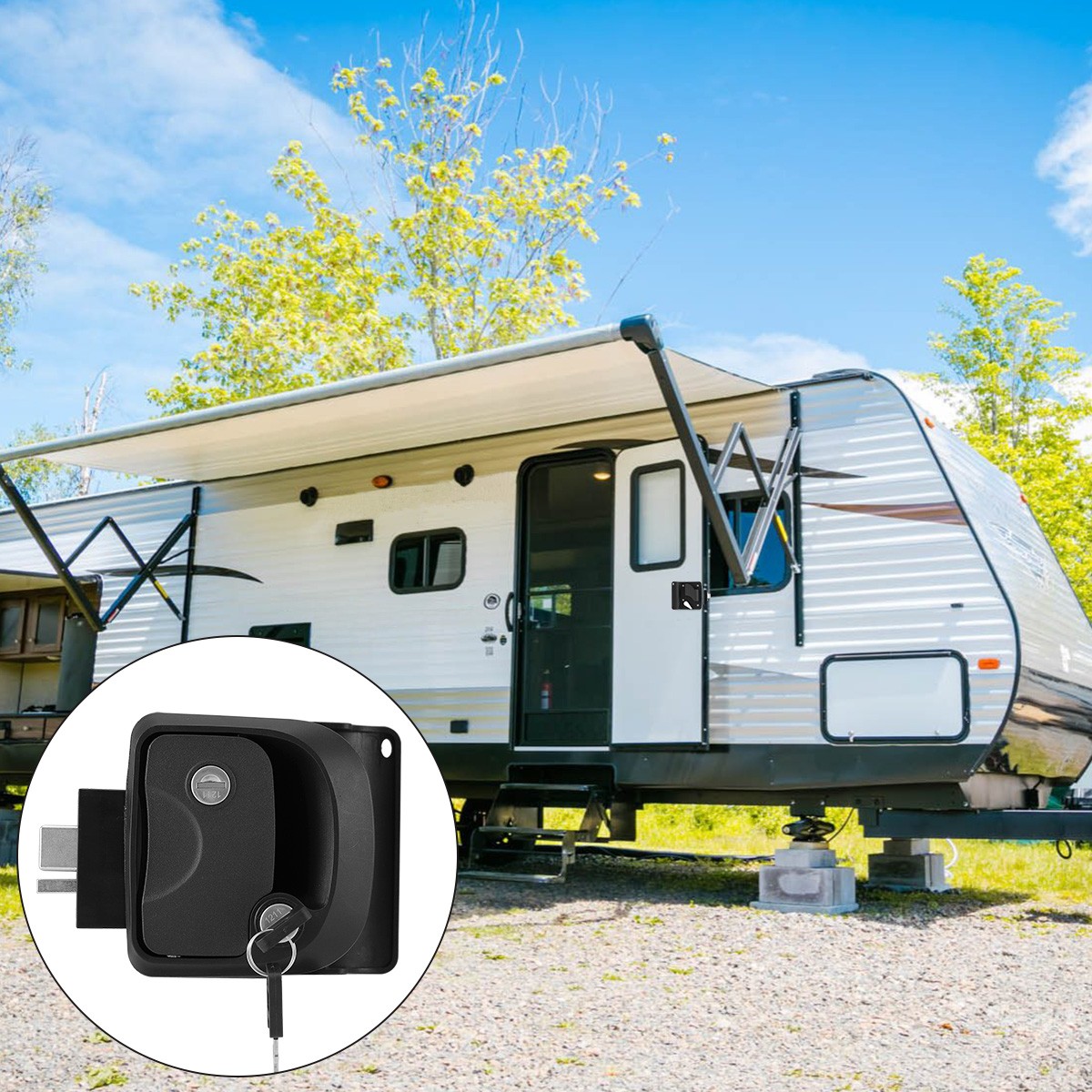 Nylon Black RV Paddle Entry Door Lock Latch Handle Knob Deadbolt Camper Trailer