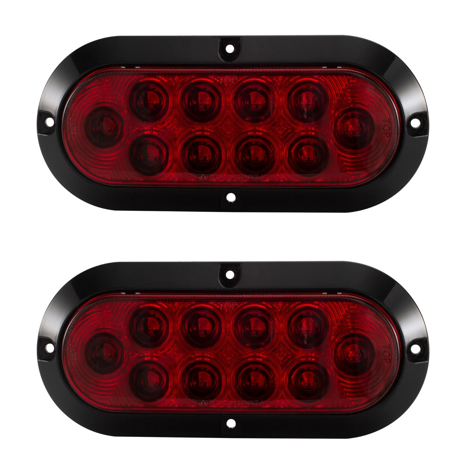 6″ Red Oval LED Surface Mount Stop Tail Light Turn Signal Black DOT Semi 2 Pack