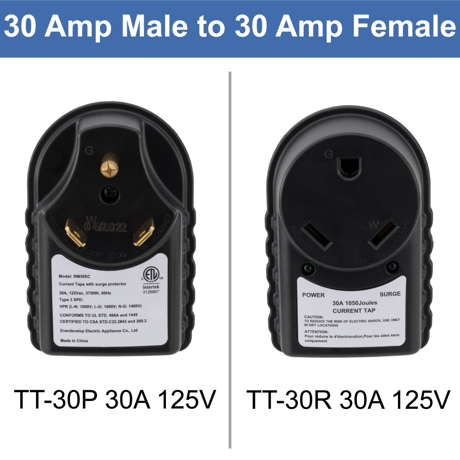RecPro RV 30 or 50 Amp 125V Adapter Surge Protection Plug with LED Indicator
