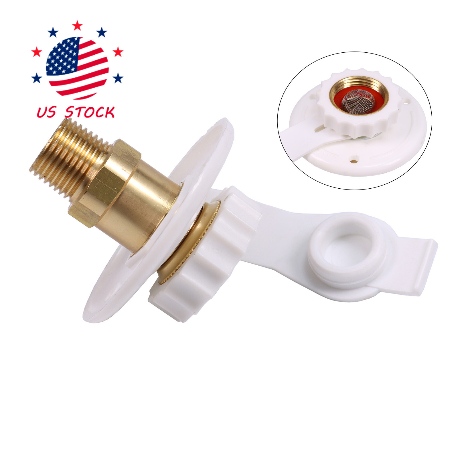White City Water Fill inlet flange Brass w/ check valve RV Camper MPT 1/2″ Male