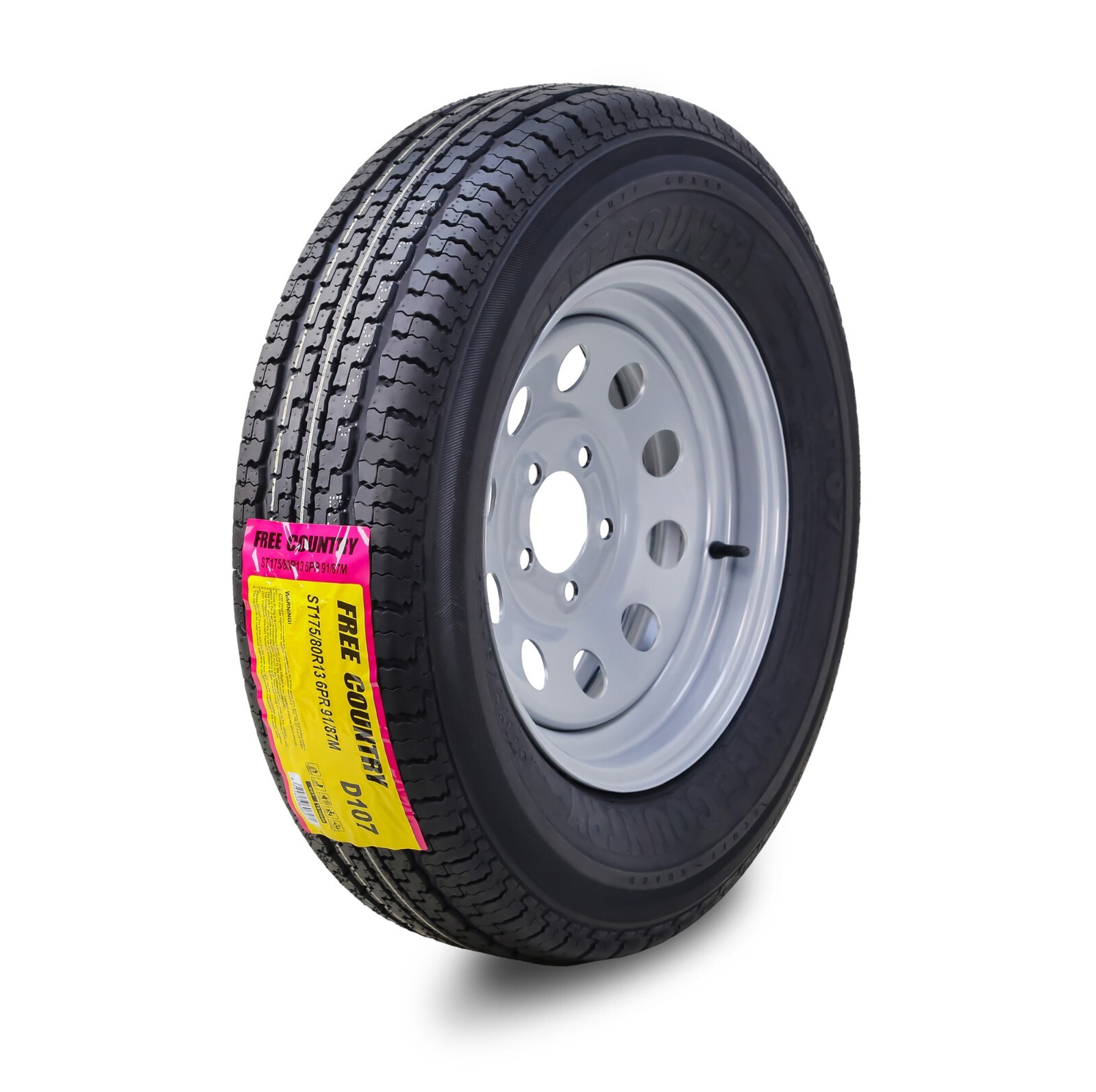 FC Trailer Tire Assembly ST175/80R13 6-Ply Silver Mod Rim 5 Lug on 4.5″
