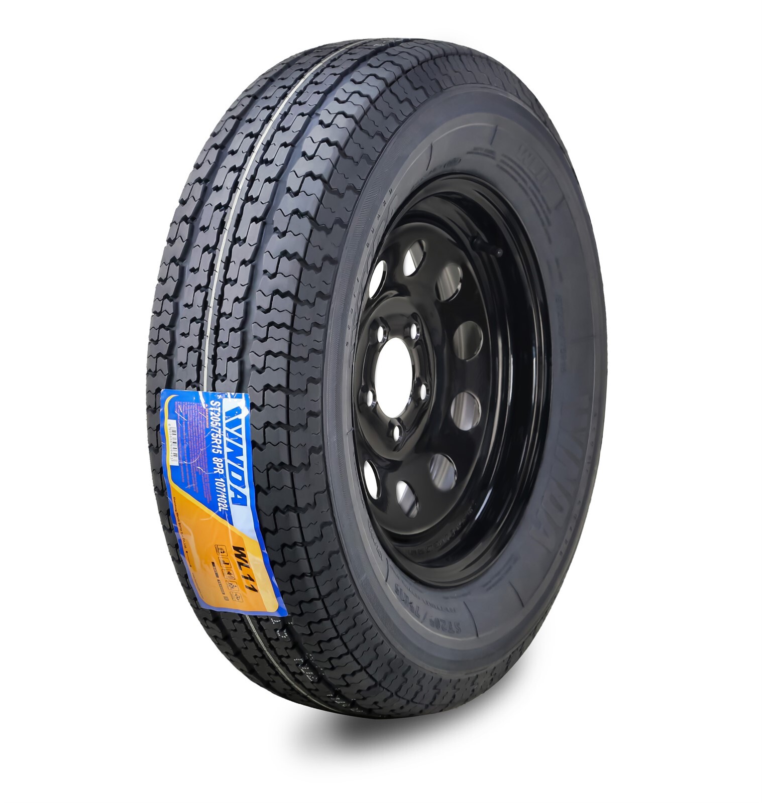 WINDA Trailer Tire Rim ST205/75R15 8-Ply D 107M 5 Lug on 5″ PCD Black Mod Rim