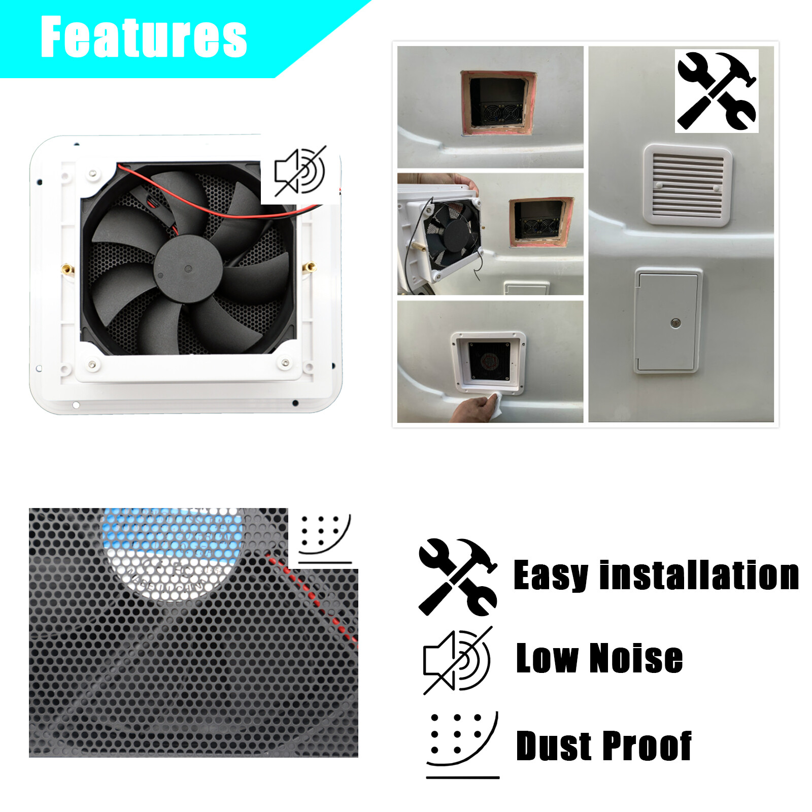 12V White RV Caravan Side Air Trailer Vent Ventilation Cooling Mute Fan Exhaust