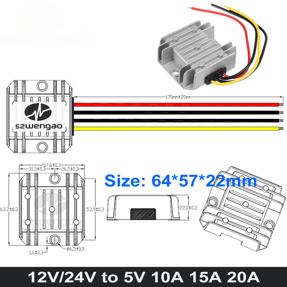 DC 12V 24V to 5V 10A Buck Converter Step Down Voltage Regulator Module Car Auto