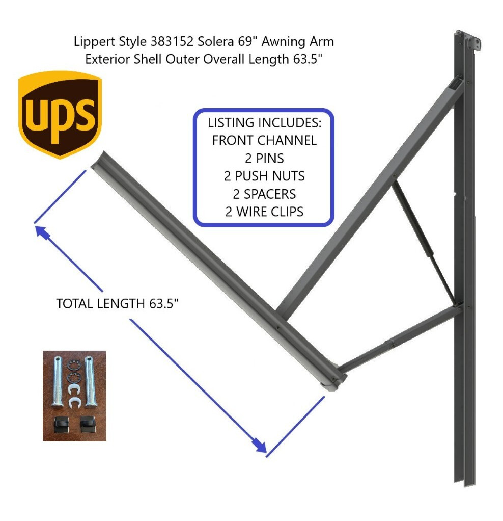 Lippert Style 383152 Solera 69″ REPLACEMENT Awning Arm Front Channel 63.5IN/PINS