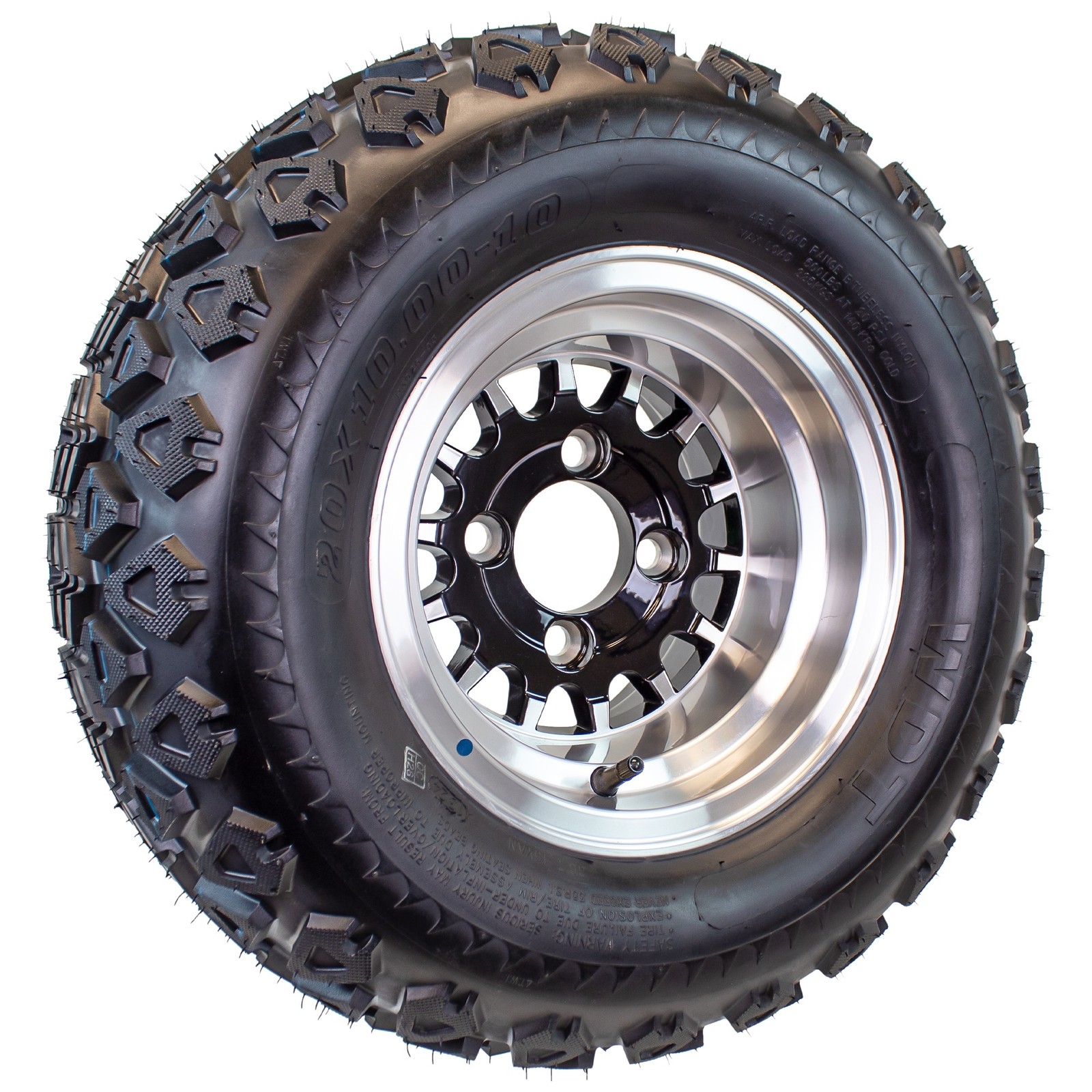20X10.00-10 Golf Cart ATV Offroad Mud Tire 10X7 Gloss Black Rim A4 All Terrain