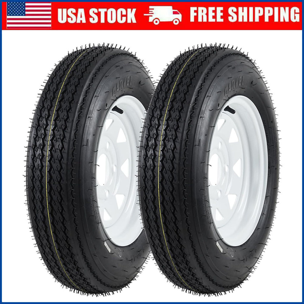 2 Pack 5.30-12 Trailer Tire On Rim 5.30×12 530-12 6PR 5 Lug White Spoke Wheels