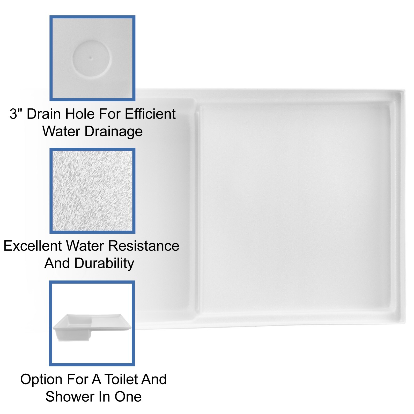 RecPro RV Combo Shower Pan 35″ x 21″ Corner Drain | White | Toilet Mount